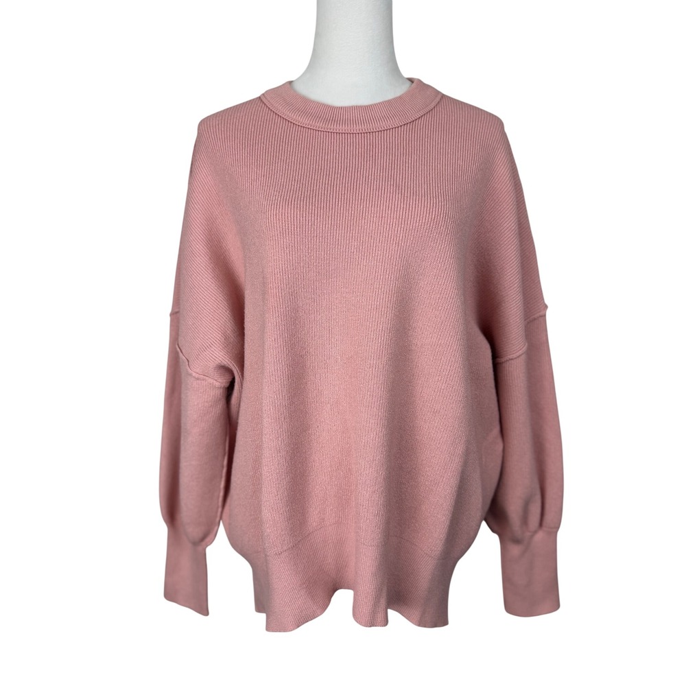 LILLUSORY Women Sweater Size M Pink Oversized Drop Shoulder Ribbed LS063-A06